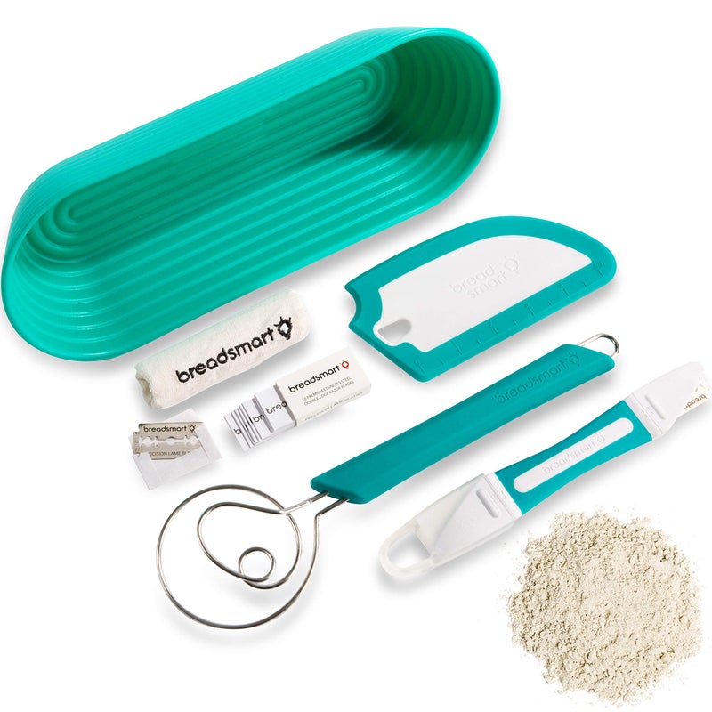 Breadsmart Artisan Bread Making Kit - 5PC Sourdough Bread Baking Supplies Set - Lame, Scraper, Whisk, Banneton Bread Proofing Basket & Cotton Liner - Image 1